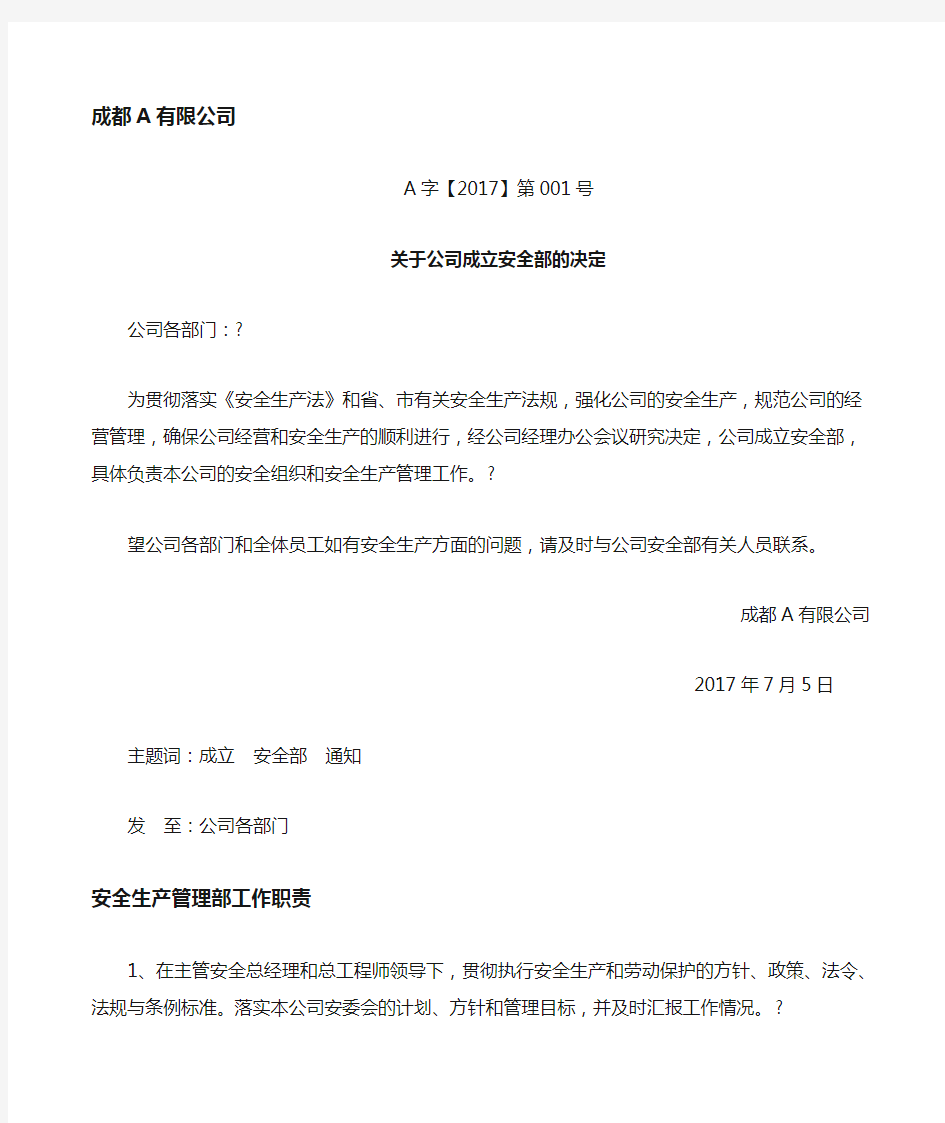 安全管理机构设置及任命文件