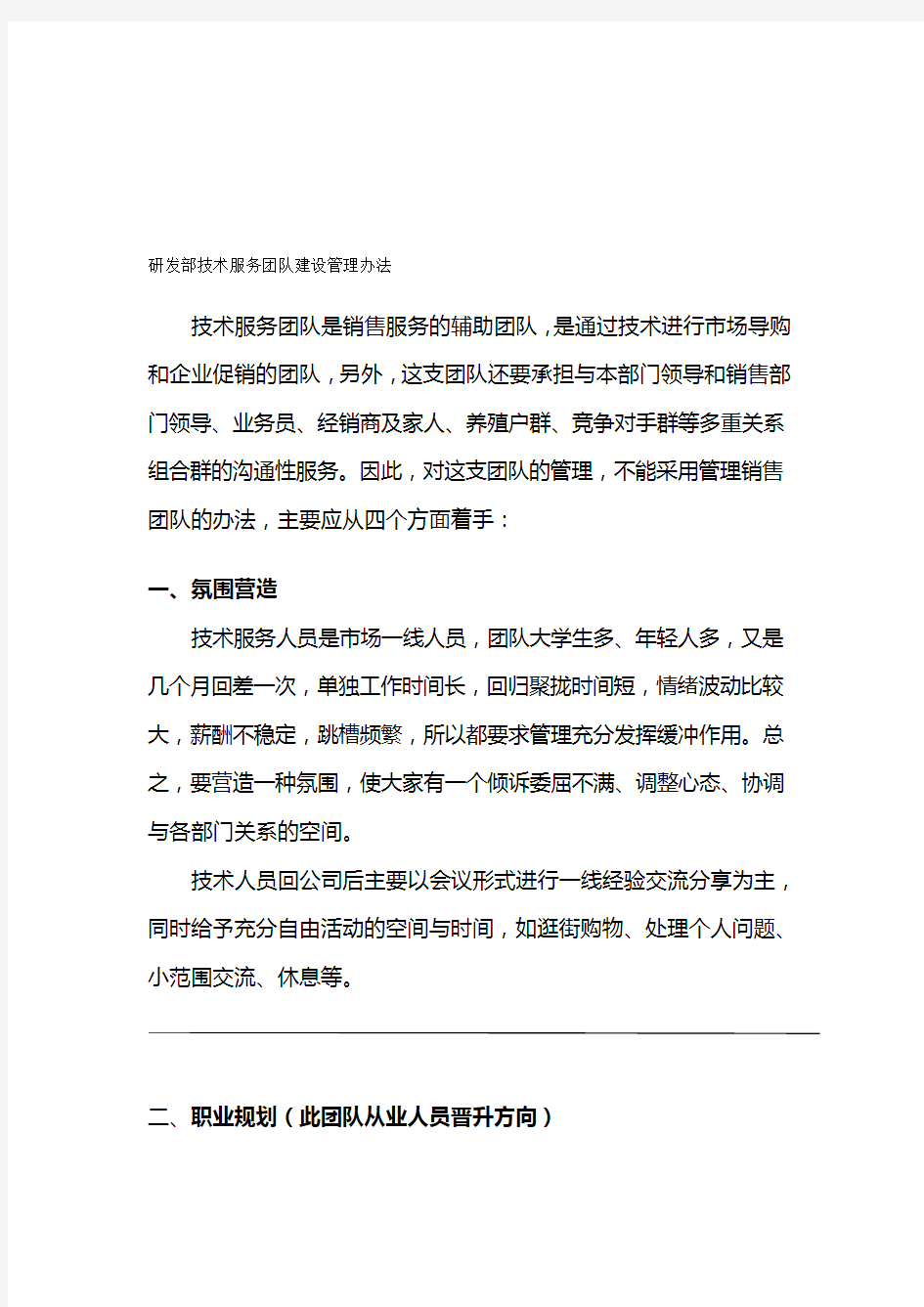 研发部技术服务团队建设管理办法