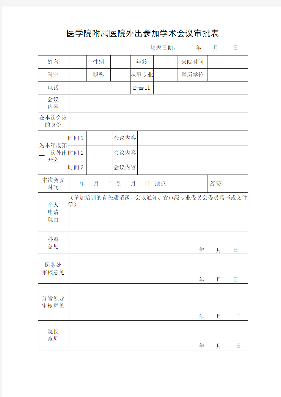 外出参加学术会议审批表