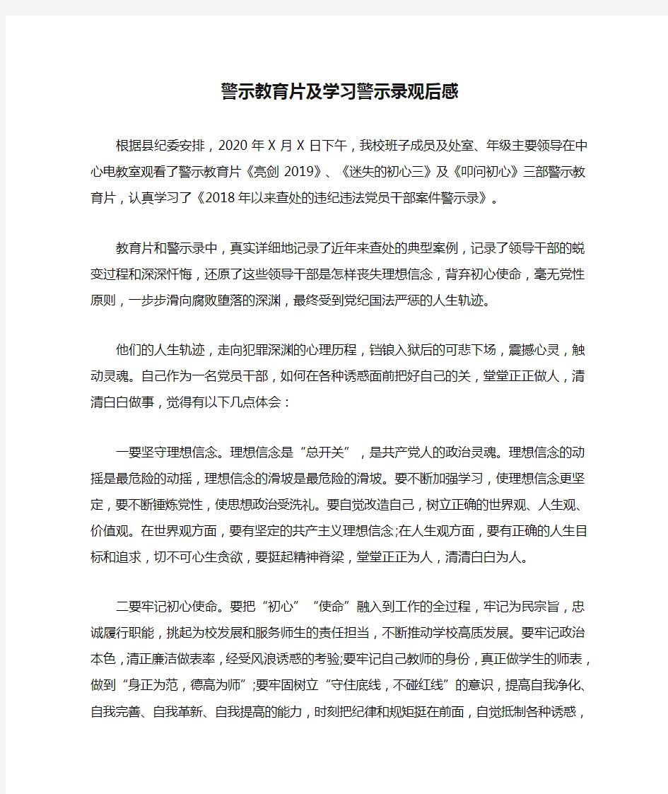 警示教育片及学习警示录观后感