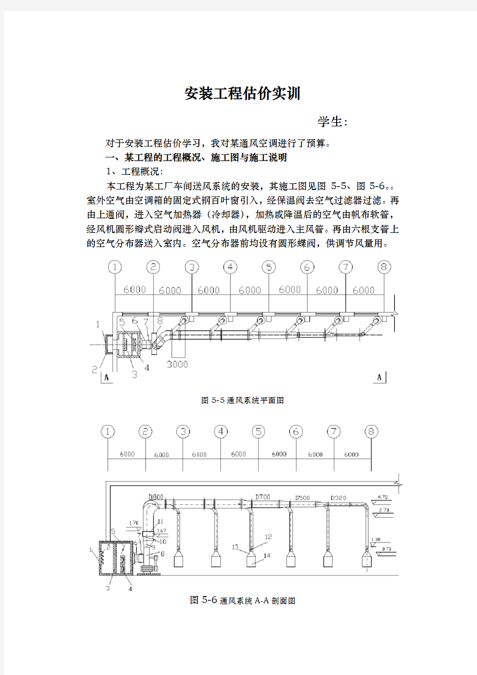 安装工程估价实训报告