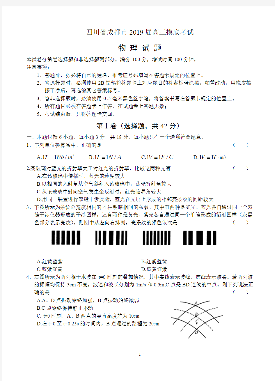 四川省成都市2019届高三摸底考试 物理