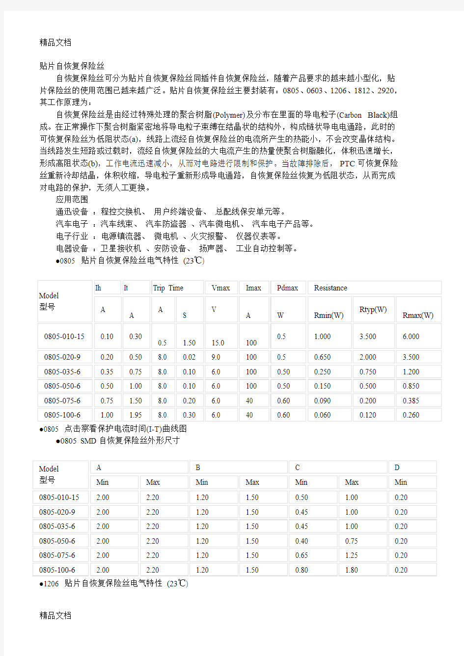 (整理)贴片自恢复保险丝