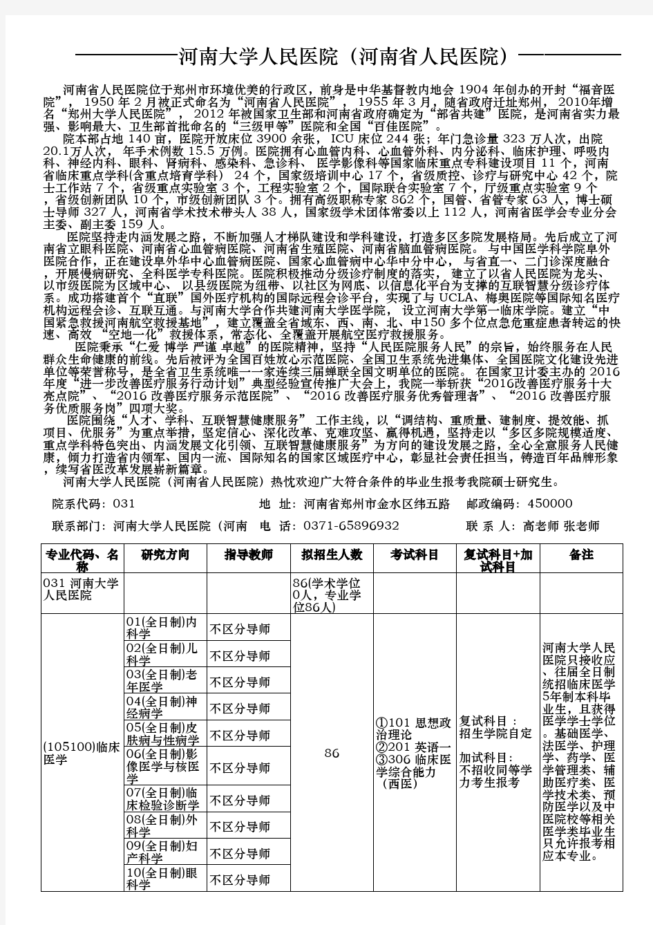 河南大学人民医院(河南省人民医院)