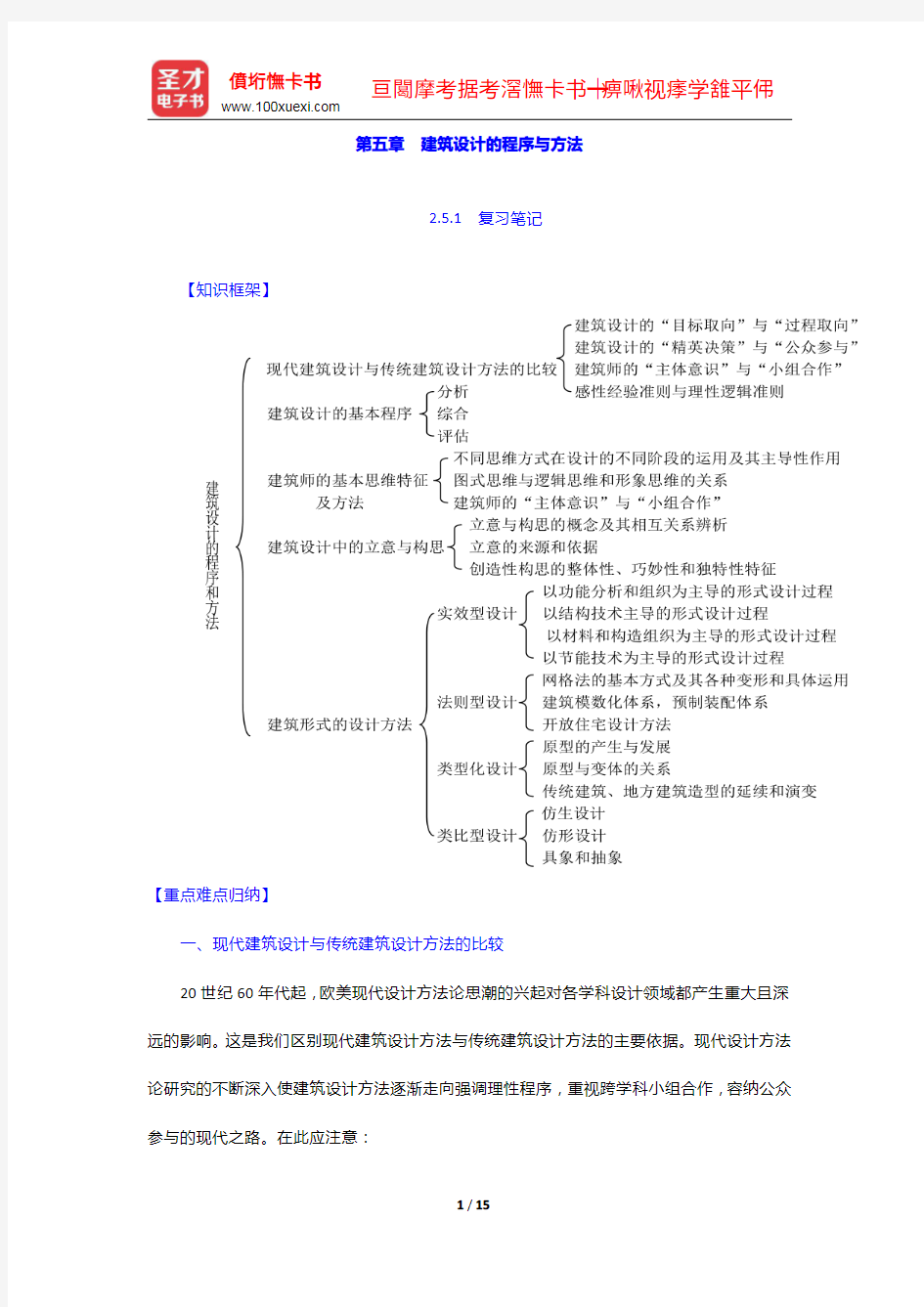 同等学力申硕《建筑学学科综合水平考试大纲及指南》(第2版)笔记和课后习题(含考研真题)详解-建筑设计