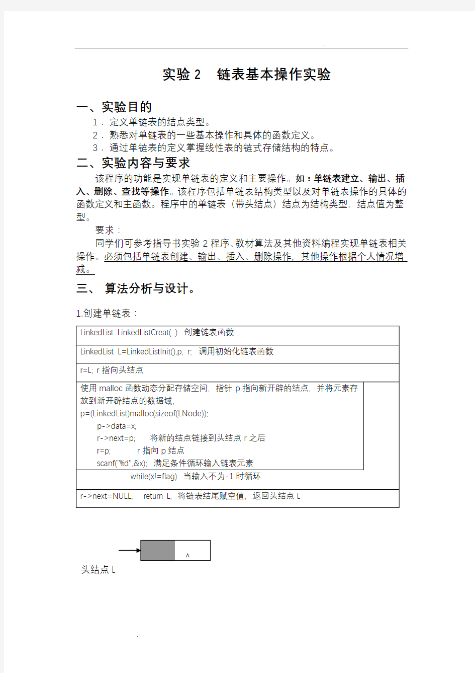 链表基本操作实验报告