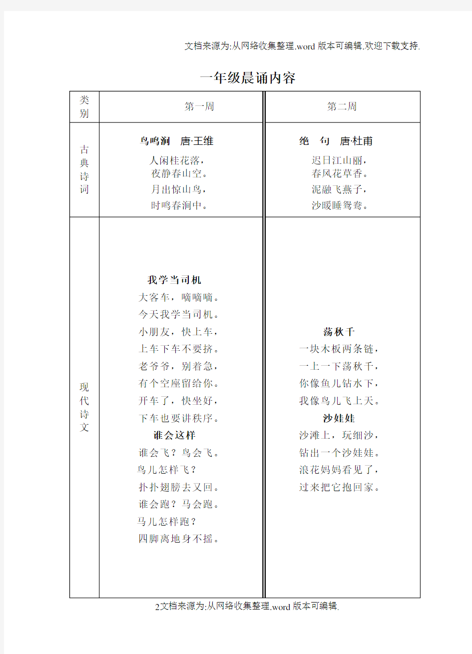 新教育晨诵推荐一览表