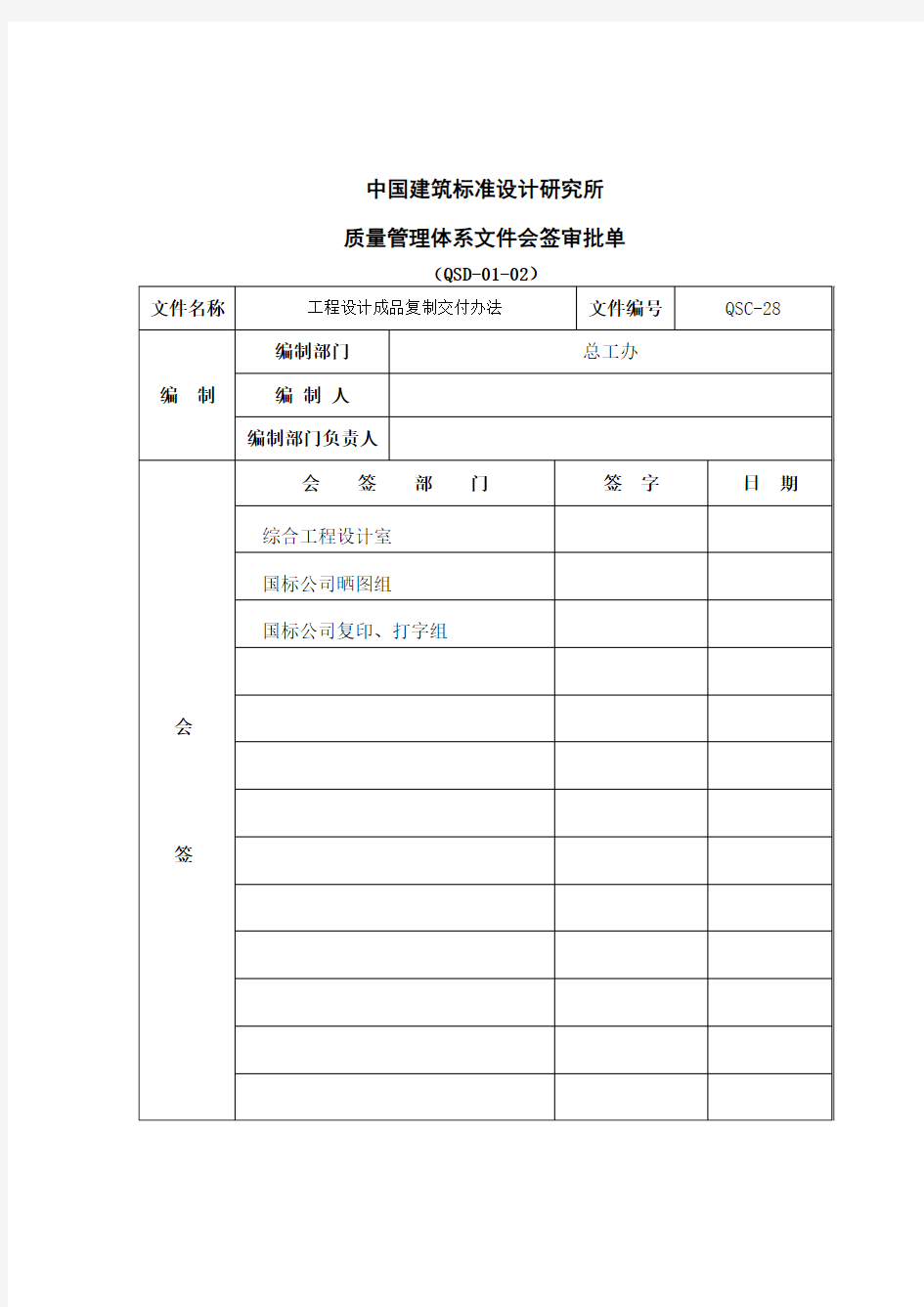 质量管理体系文件会签审批单