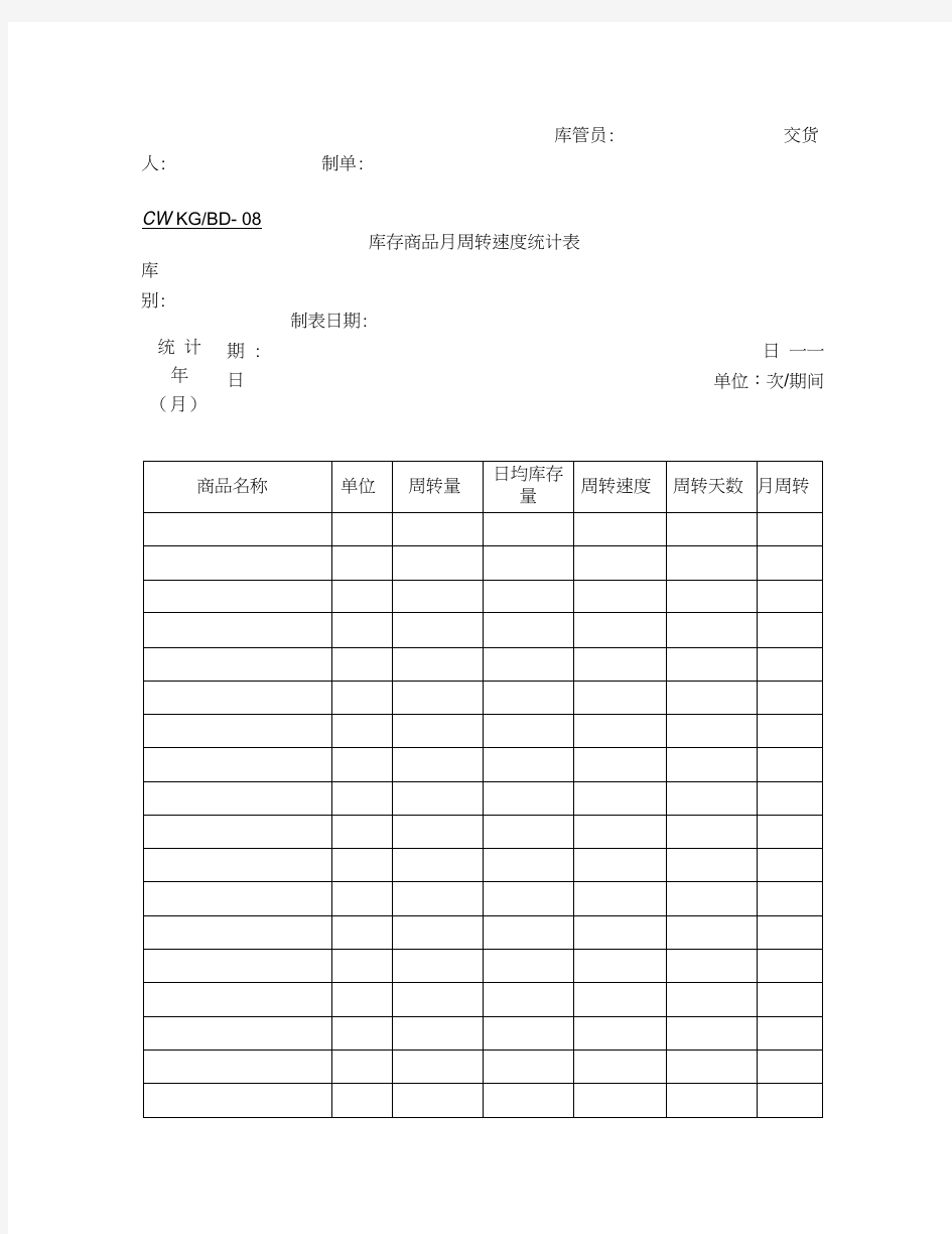 仓库管理常用表格