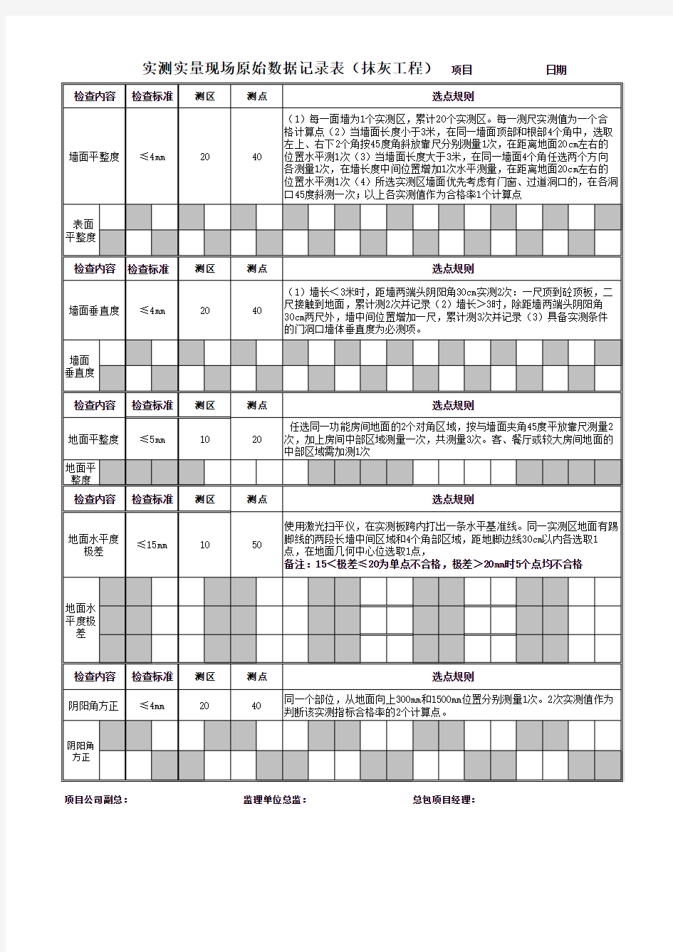 实测实量原始记录表