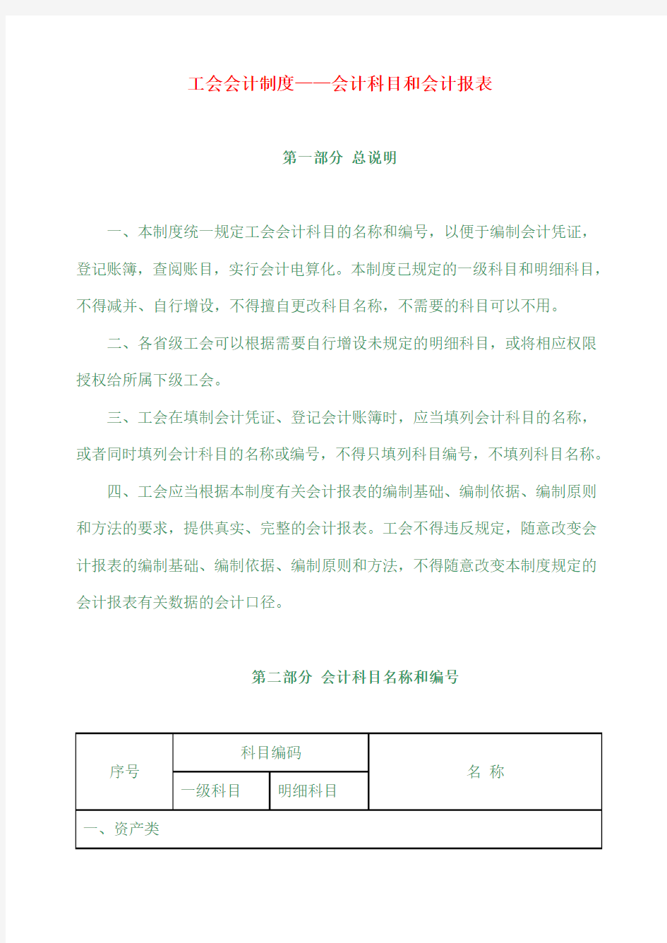 工会会计制度——会计科目和会计报表