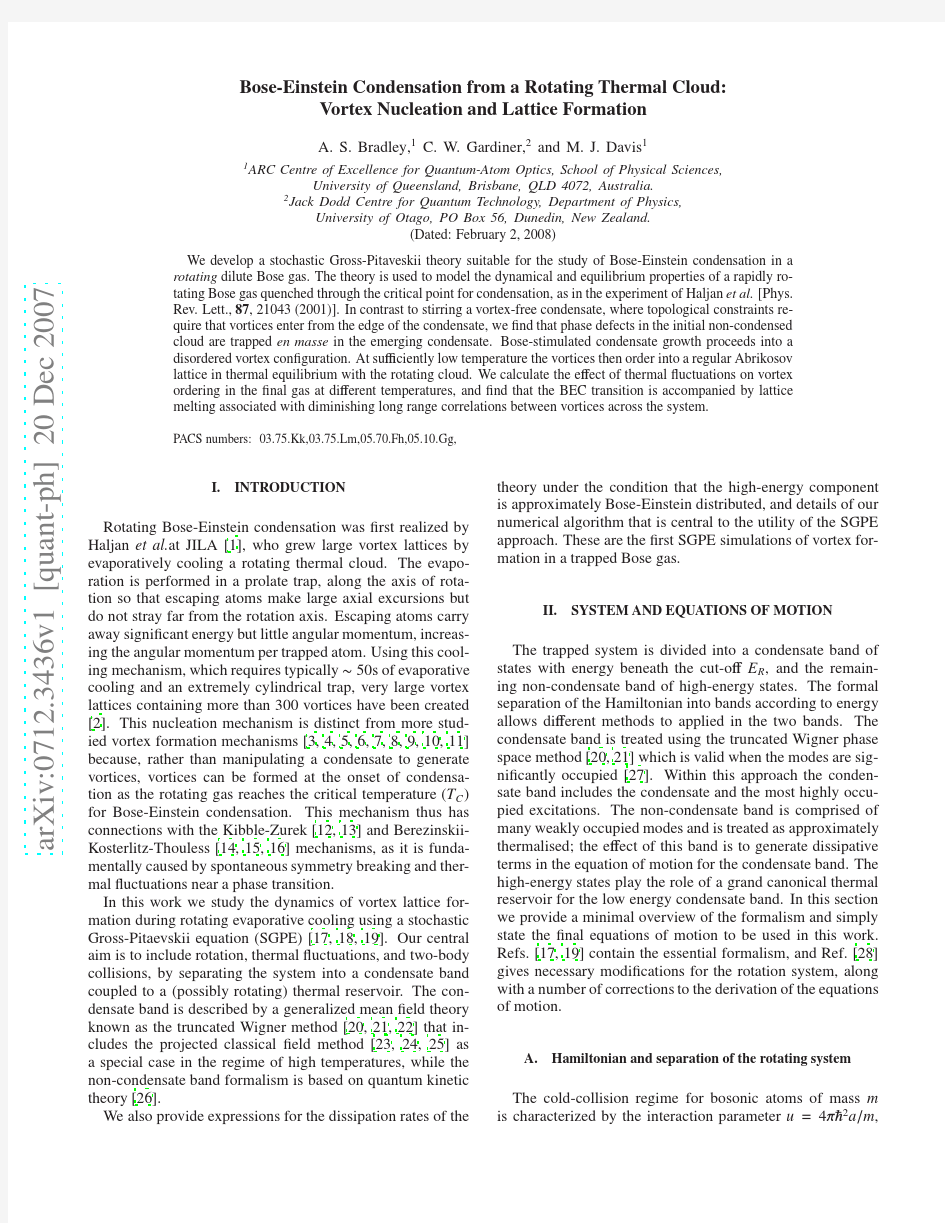 Bose-Einstein Condensation from a Rotating Thermal Cloud Vortex Nucleation and Lattice Form
