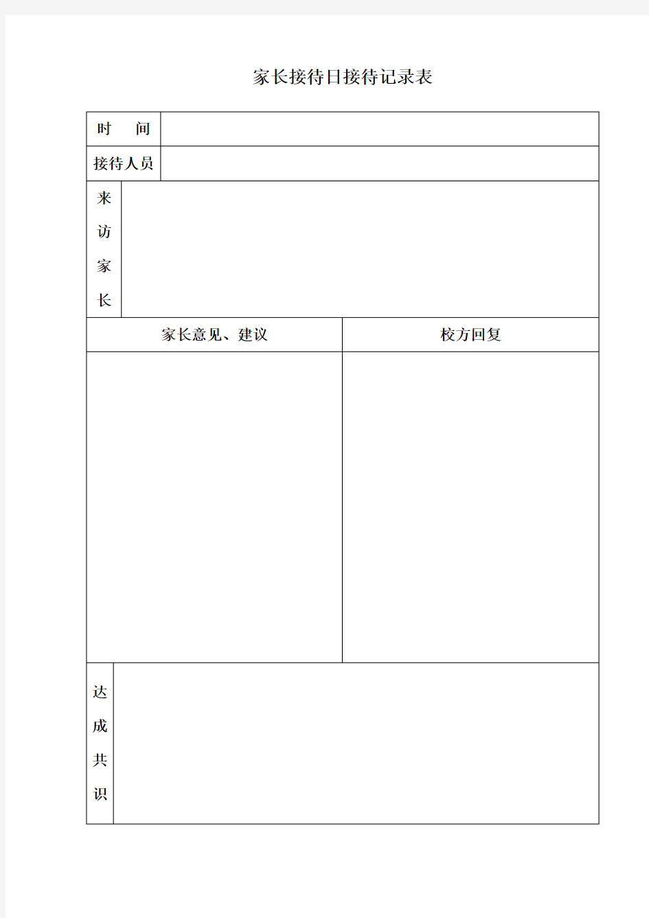 家长接待日接待记录表