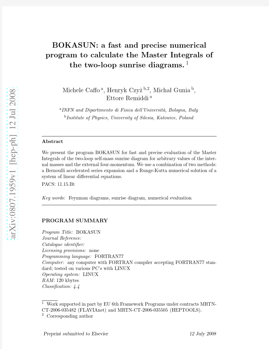 BOKASUN a fast and precise numerical program to calculate the Master Integrals of the two-l