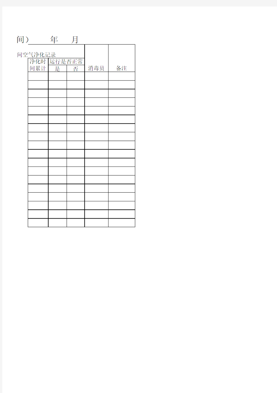 手术室消毒登记 Excel 工作表