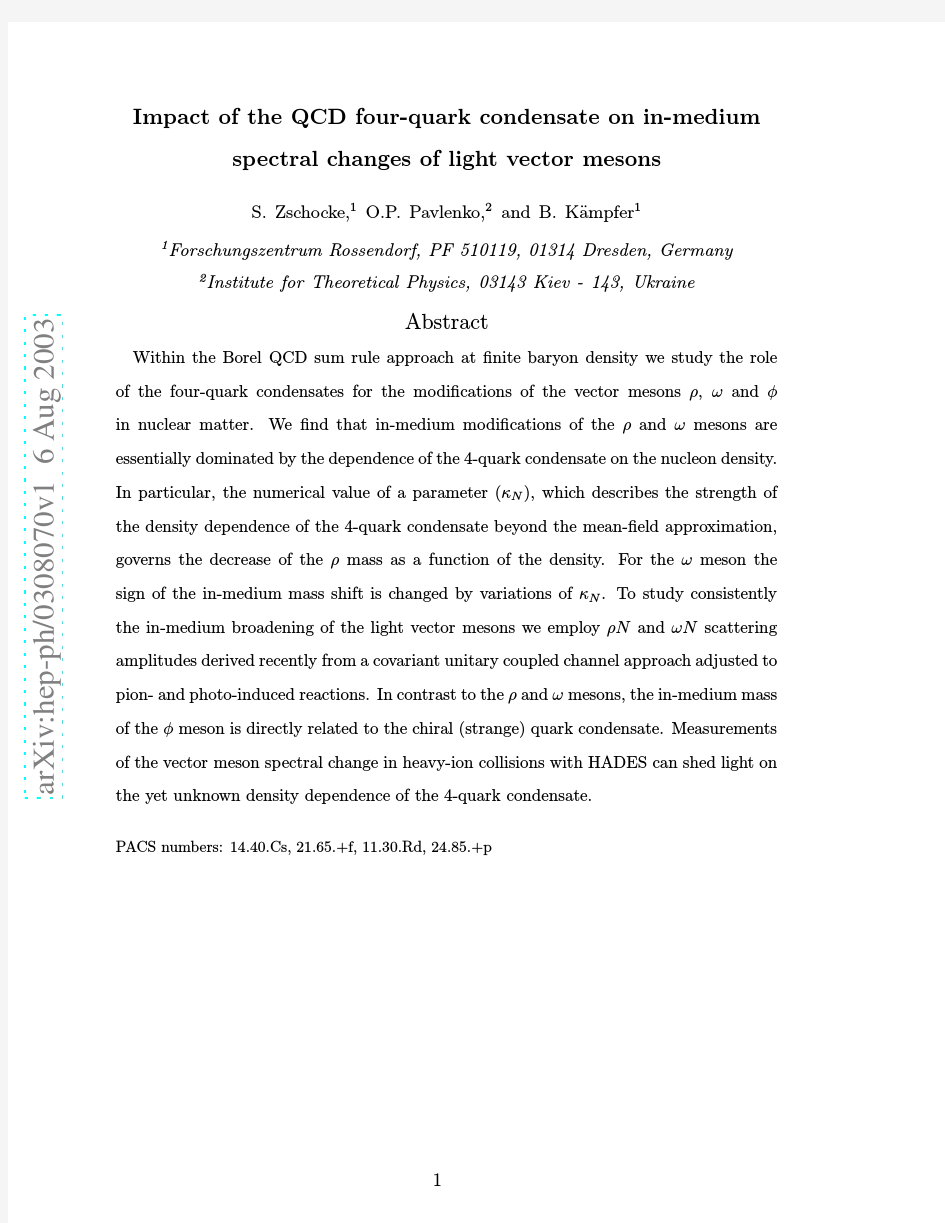 Impact of the QCD four-quark condensate on in-medium spectral changes of light vector meson
