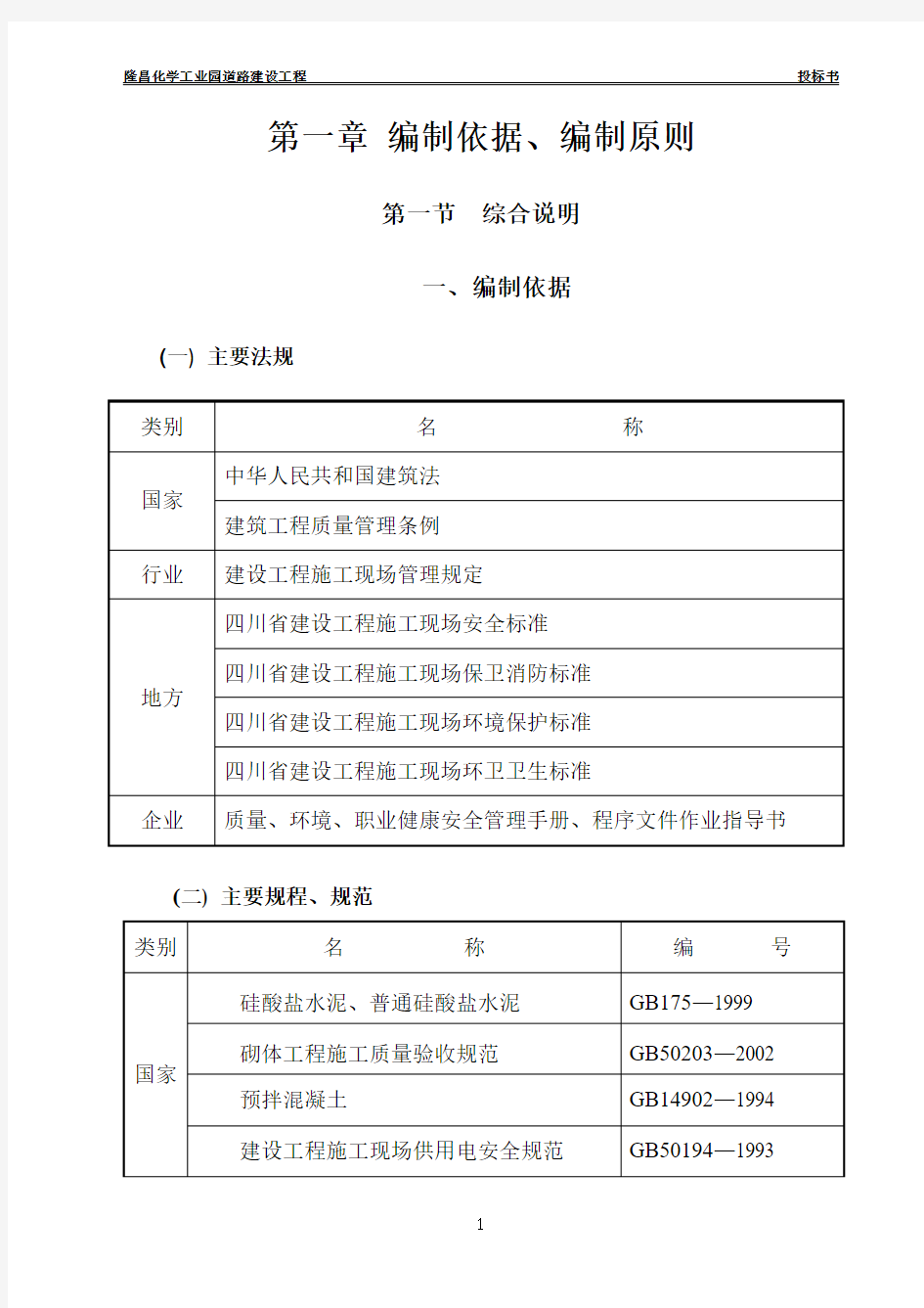 隆昌化学工业园道路施工方案