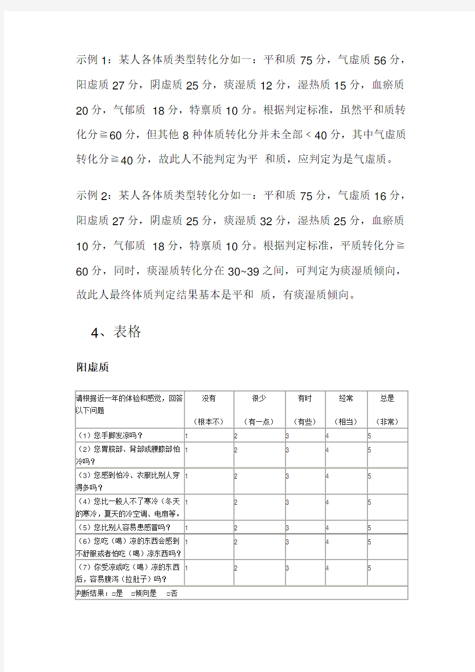 中医体质分类与判定自测表(中华中医药学会标准)