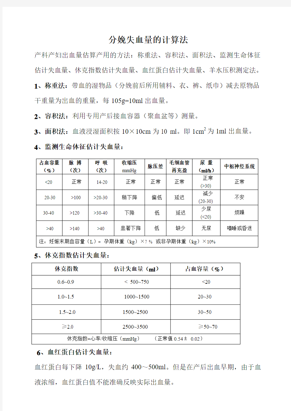 分娩失血量的计算法