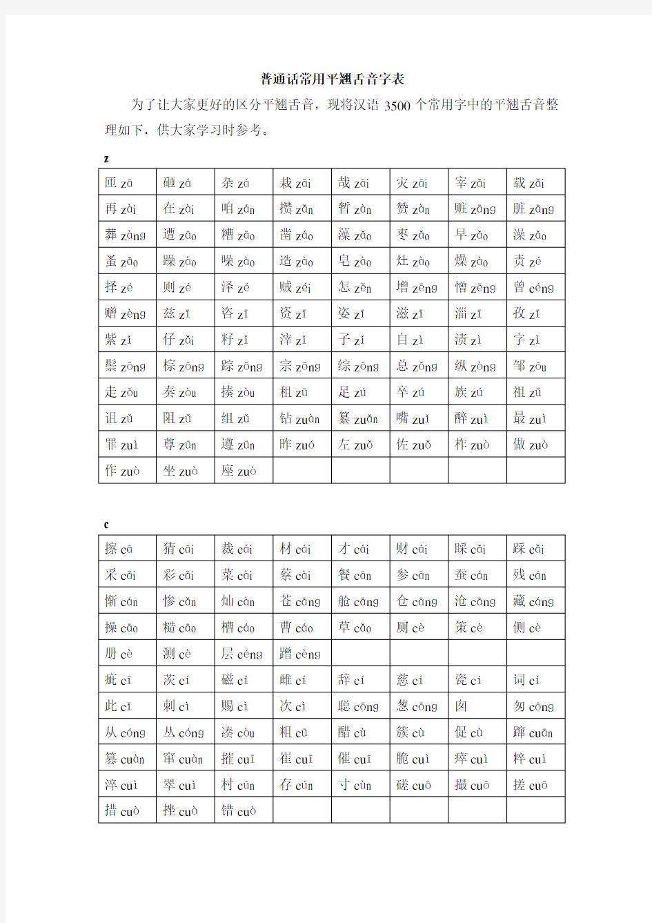 05-普通话常用平翘舌音字表