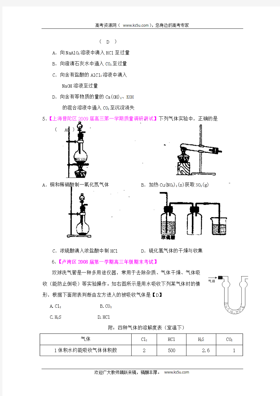 上海市各区2009届高三下学期名校试题化学分类汇编：实验基础1