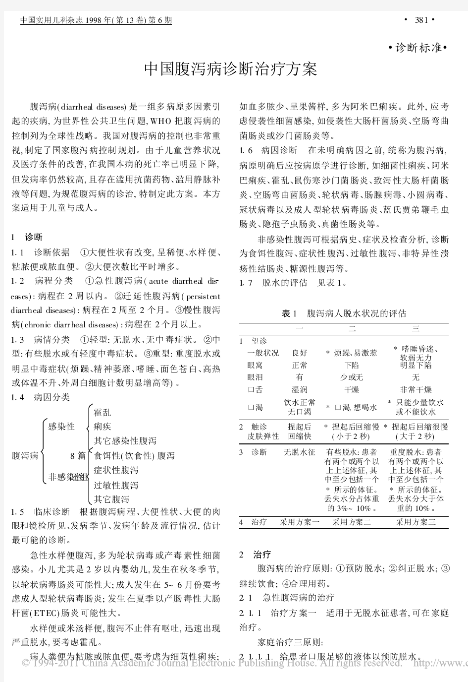 中国腹泻病诊断治疗方案