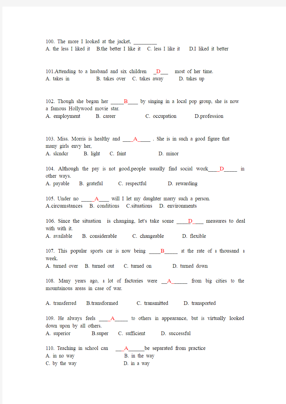 2013年广西成人教育学士学位英语考试指南-词汇和语法专题练习及答案(下)(1)