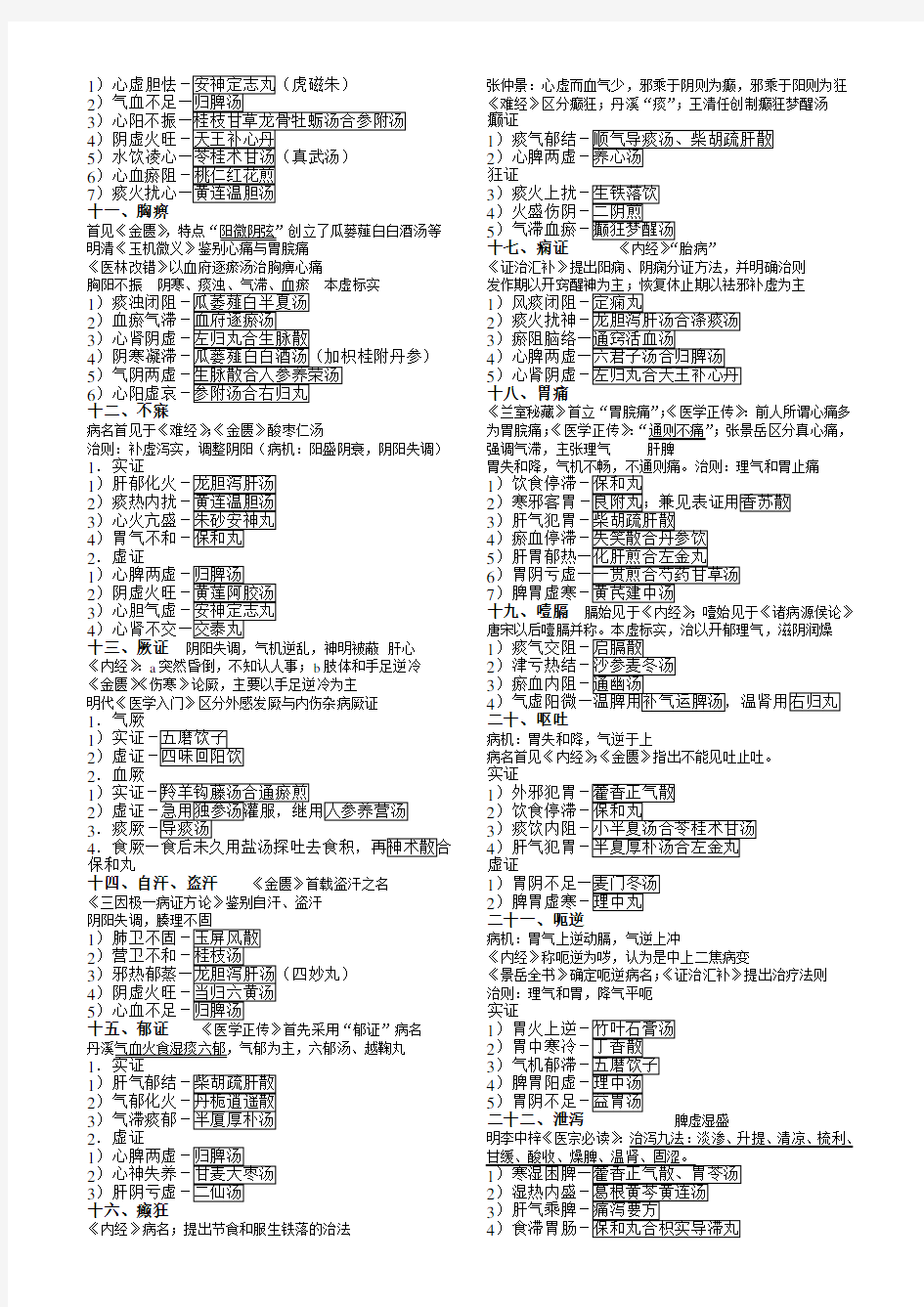 中医内科学整理笔记-方便背诵版