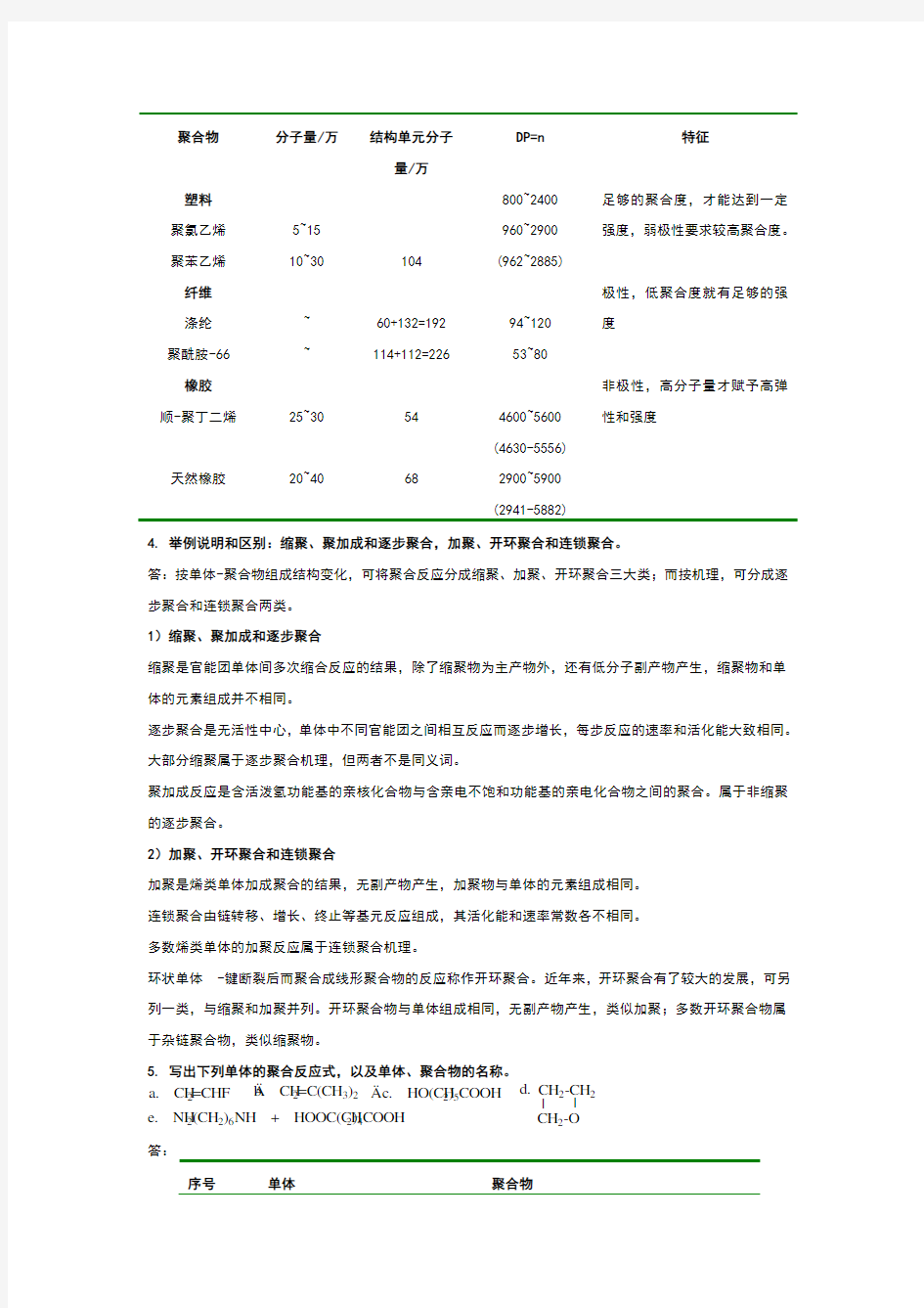 第四版《高分子化学》思考题课后答案_潘祖仁