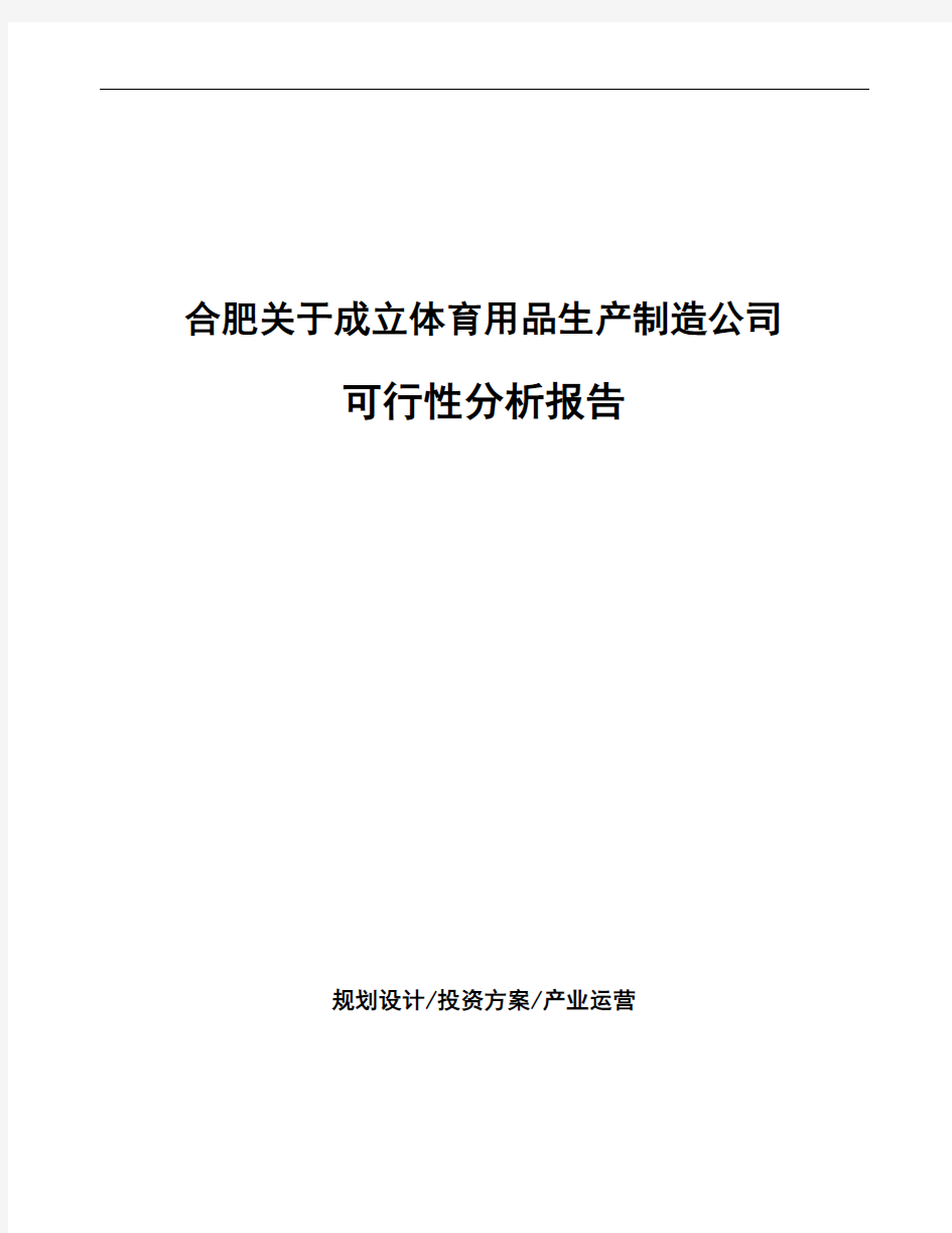 合肥关于成立体育用品生产制造公司可行性分析报告