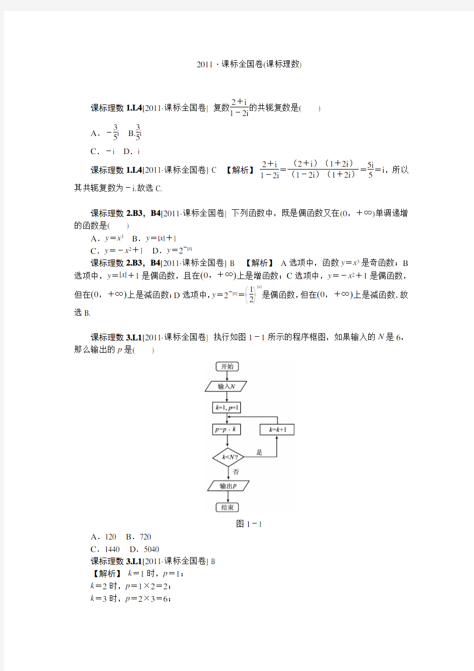 2011·新课标全国(理科数学)高考卷