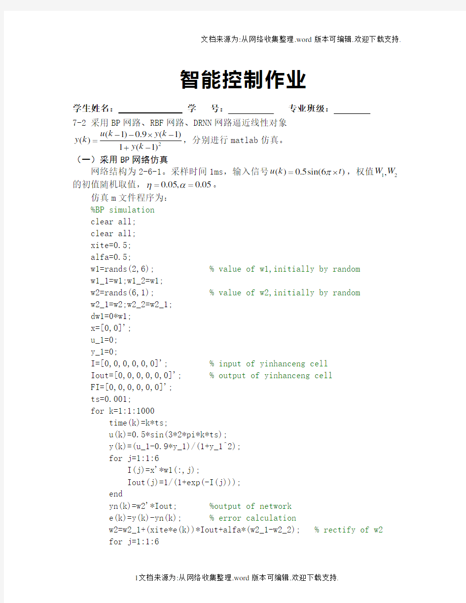 智能控制(神经网络)作业