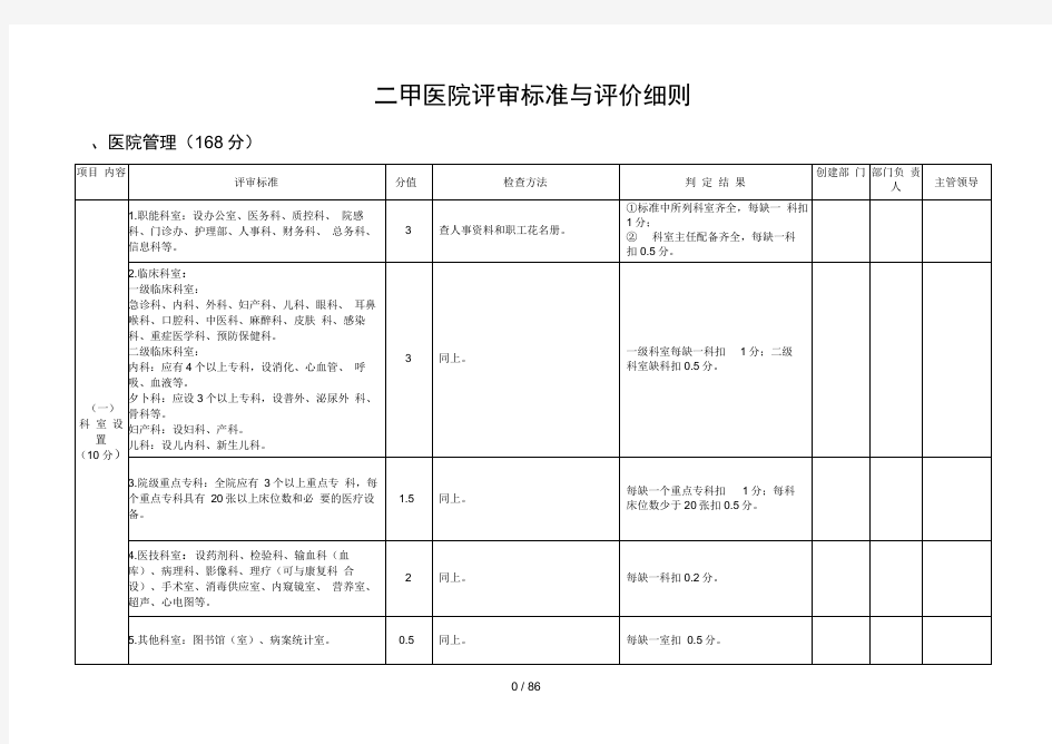 二甲医院评审标准与评价细则