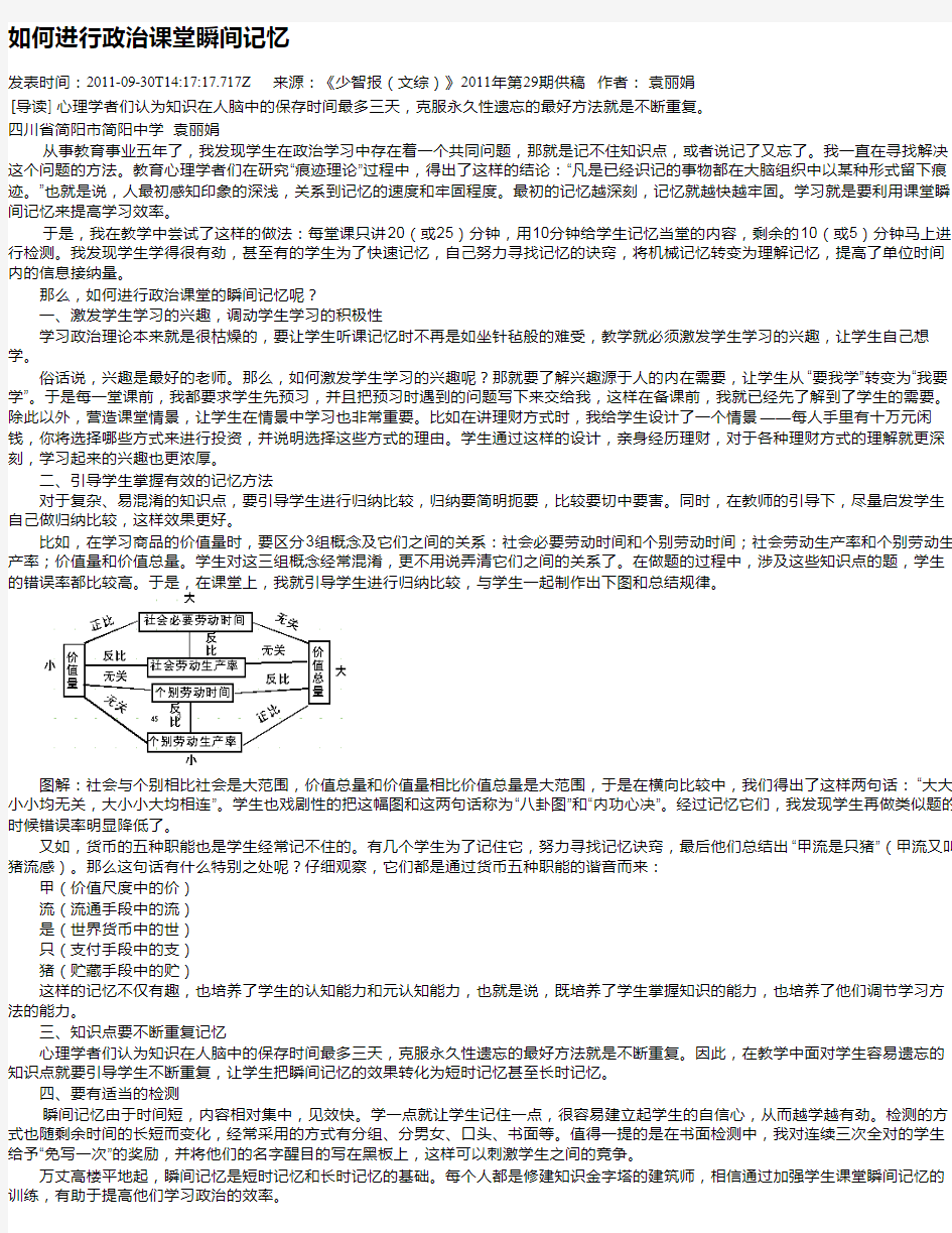 如何进行政治课堂瞬间记忆