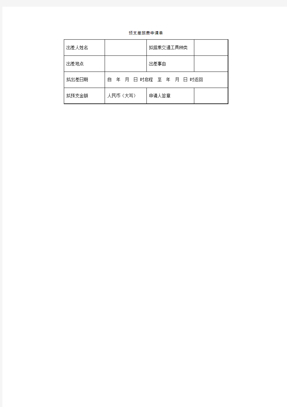 预支差旅费申请单表格.格式