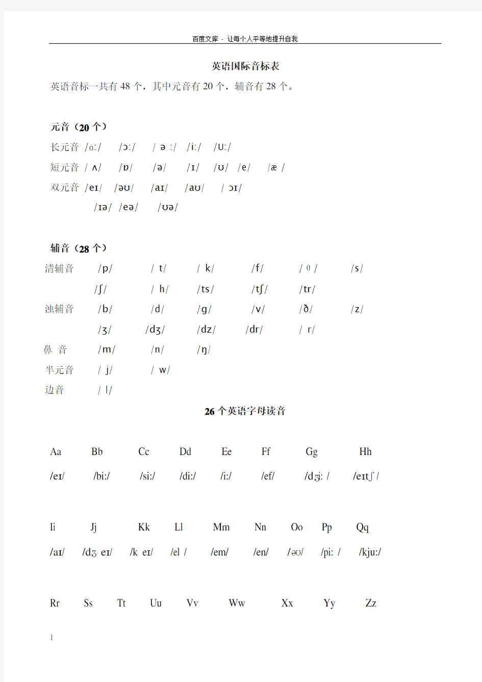 英语国际音标表(最新)