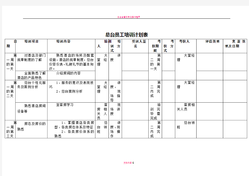 总台新员工培训计划