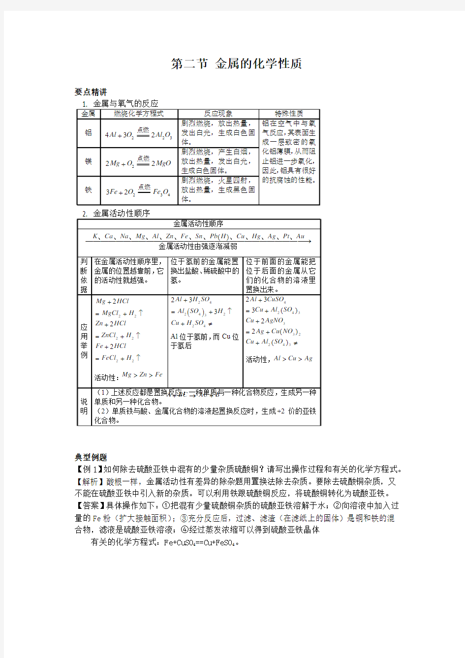 初中化学备课参考 金属的化学性质