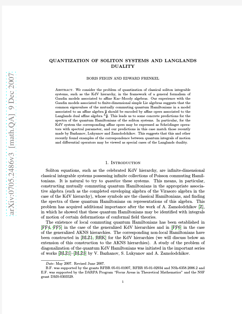 Quantization of soliton systems and Langlands duality