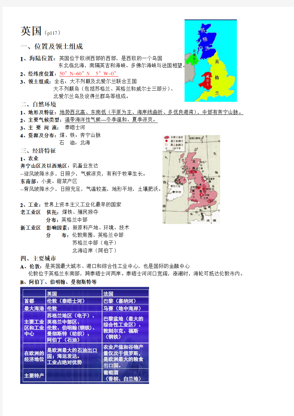 英国,法国,德国 区域地理知识总结精华