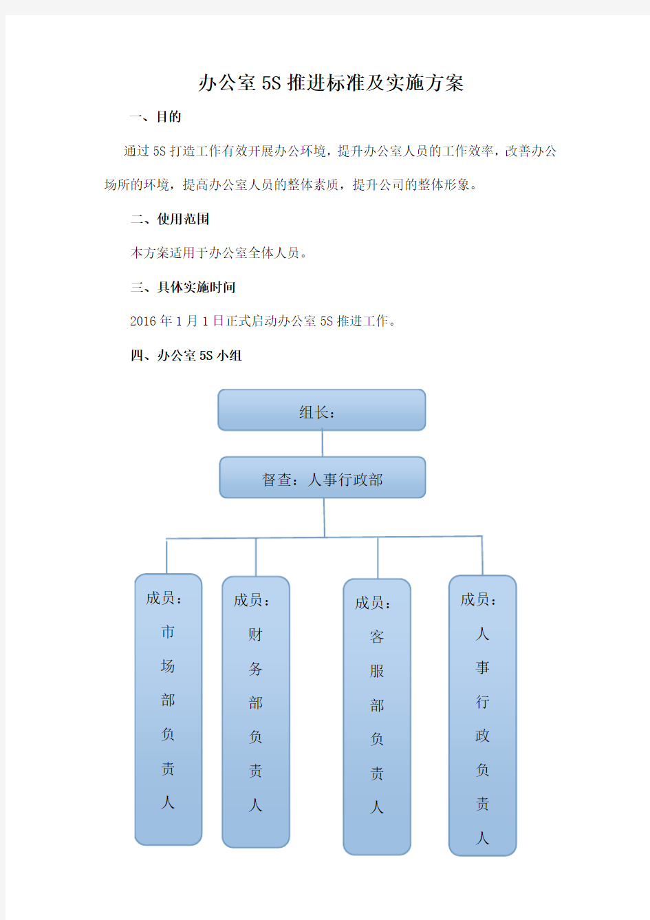 办公室5S打造标准及实施方案