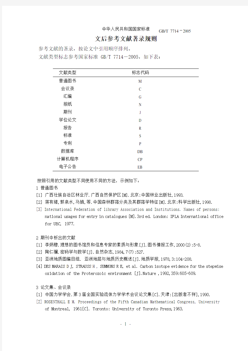 文后参考文献著录规则(GB7714-2005)