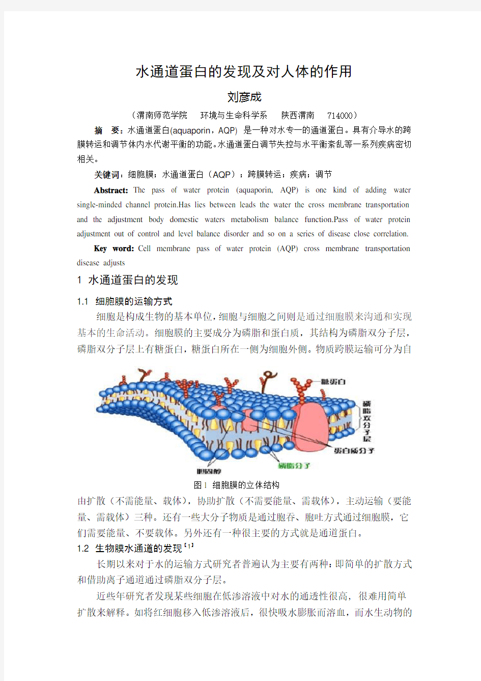 水通道蛋白的发现及对人体的作用