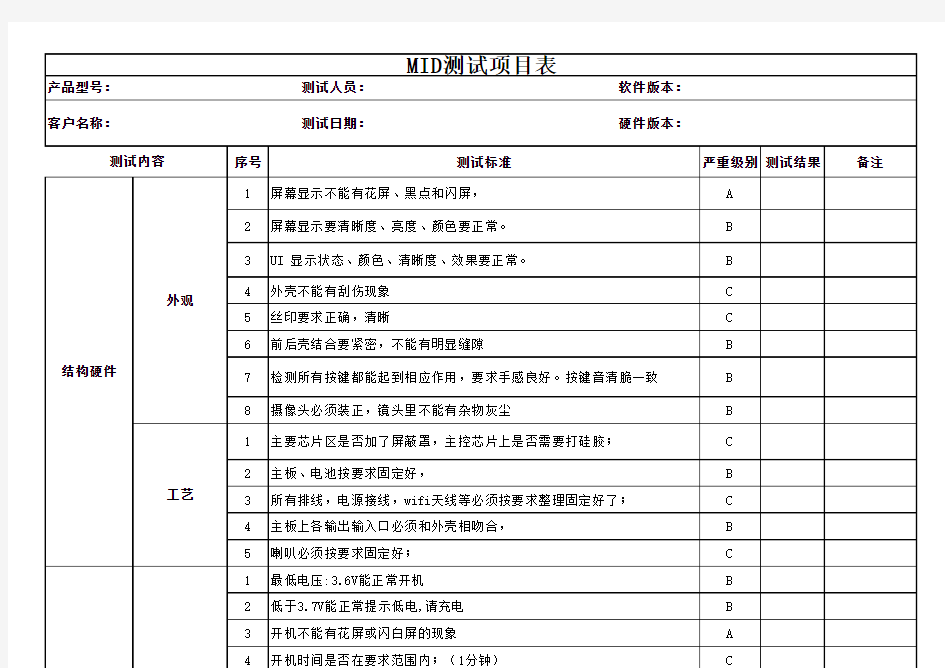 平板电脑新产品审核测试项