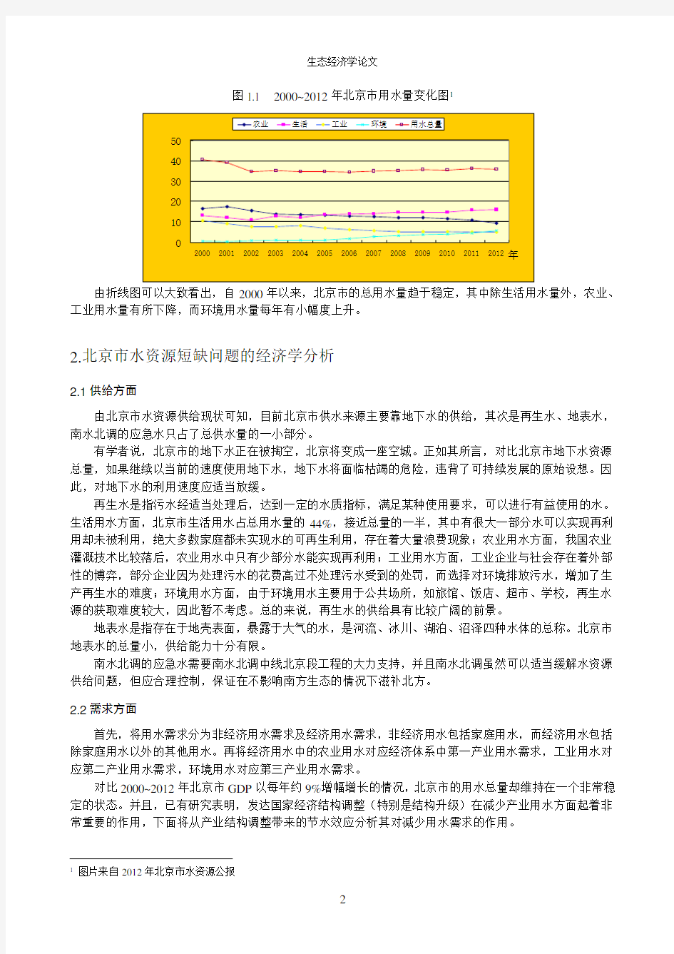 关于北京市水资源短缺问题的经济学分析和对策