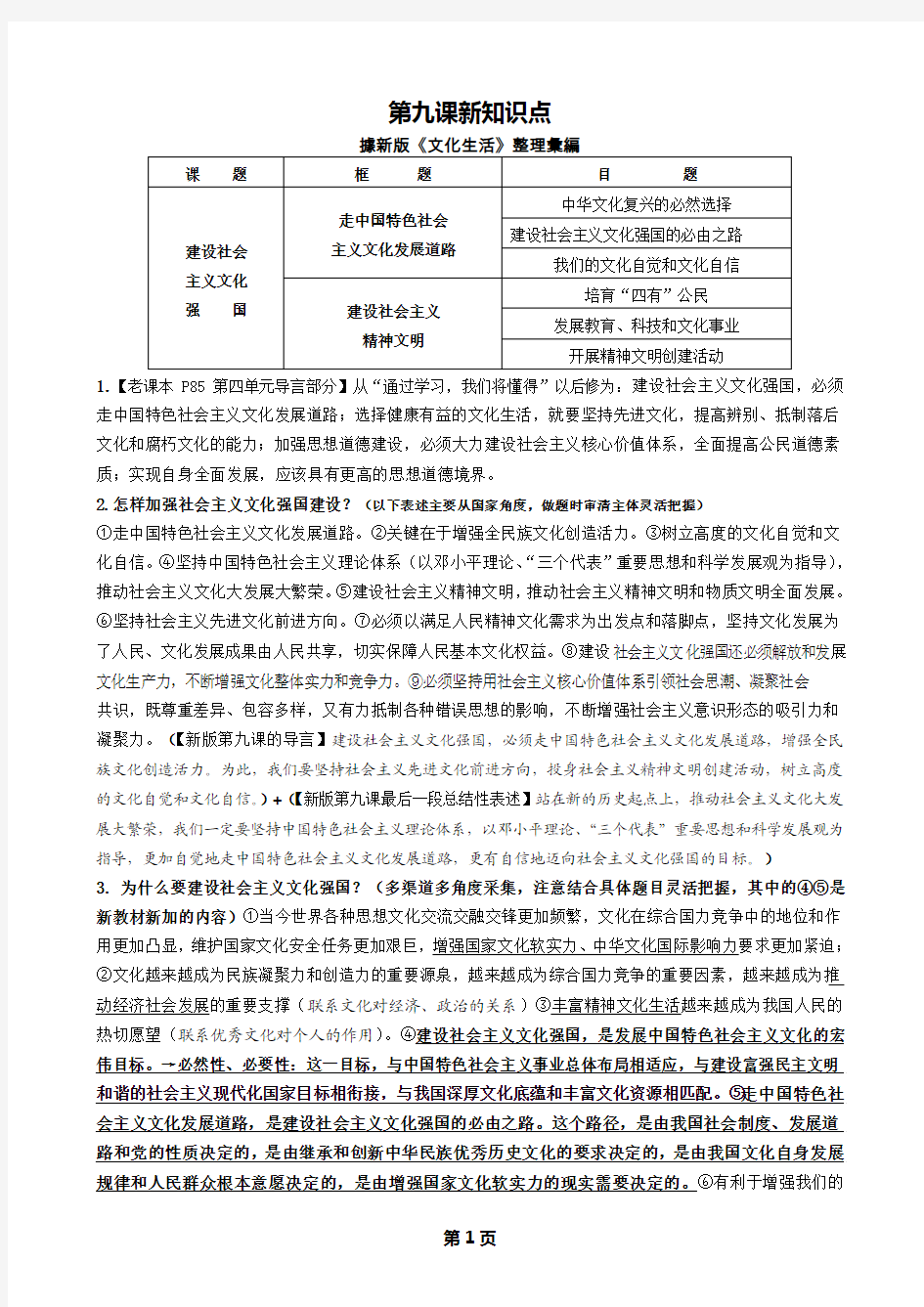 新《文化生活》第九、十课知识点整理版A4