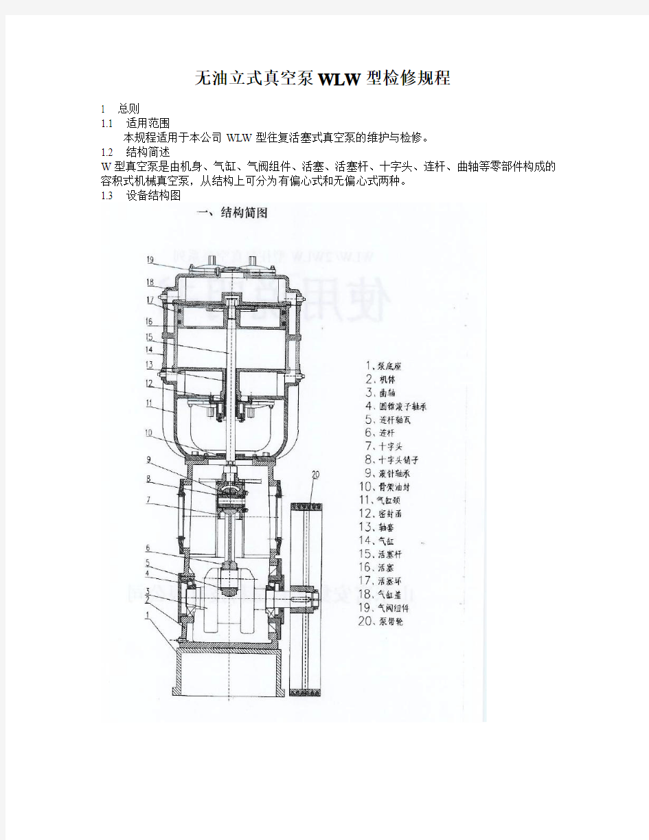 无油立式真空泵WLW型检修规程