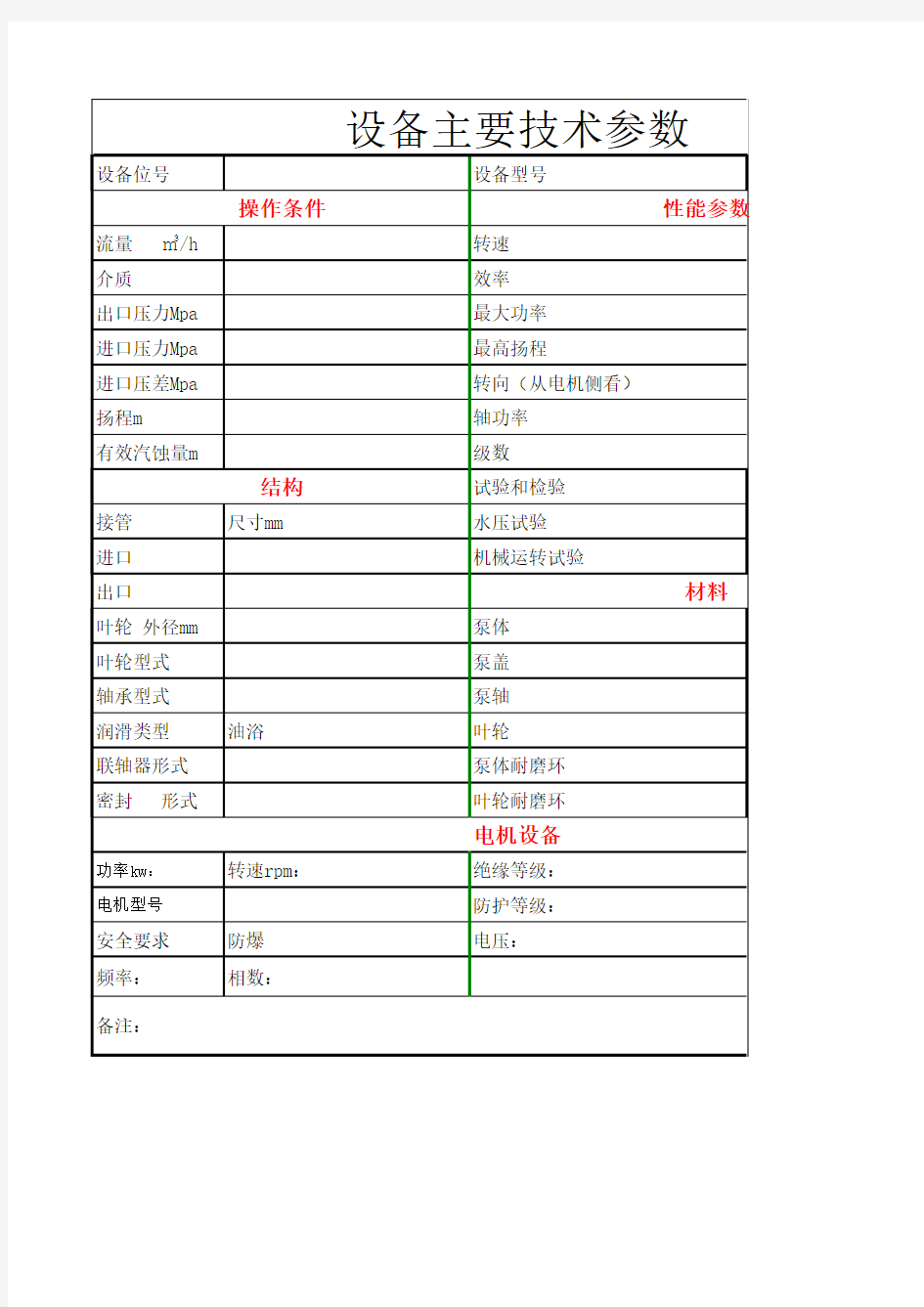 离心泵主要技术参数