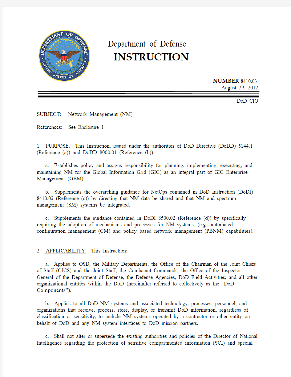 DoD Instruction 8550.01, DoD Internet Services and Internet-Based Capabilities