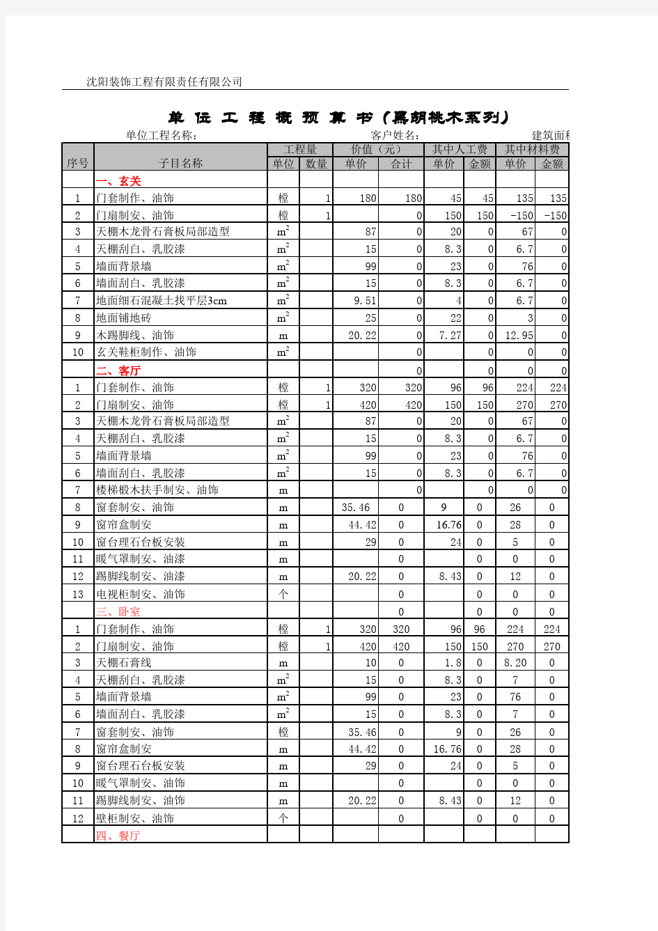 工程概预算书